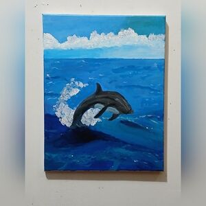 Dolphin 11 × 14 Canvas Art Painting
